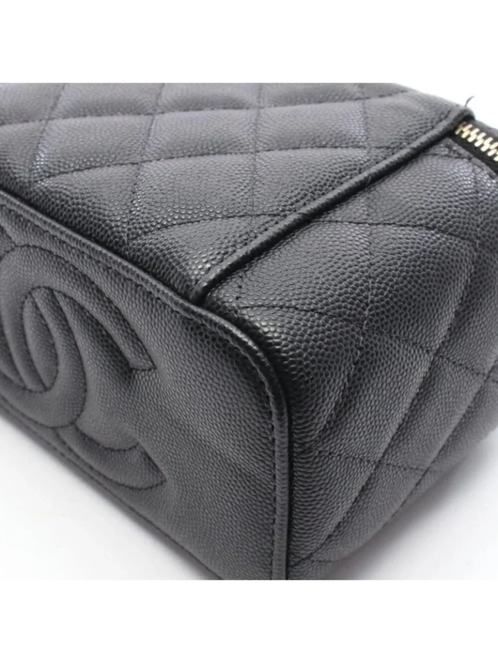 Chanel Shoulder Bag Quilted Vanity Black Calf Chain